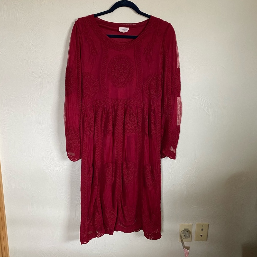 Red Lace Midi Elegant Dress